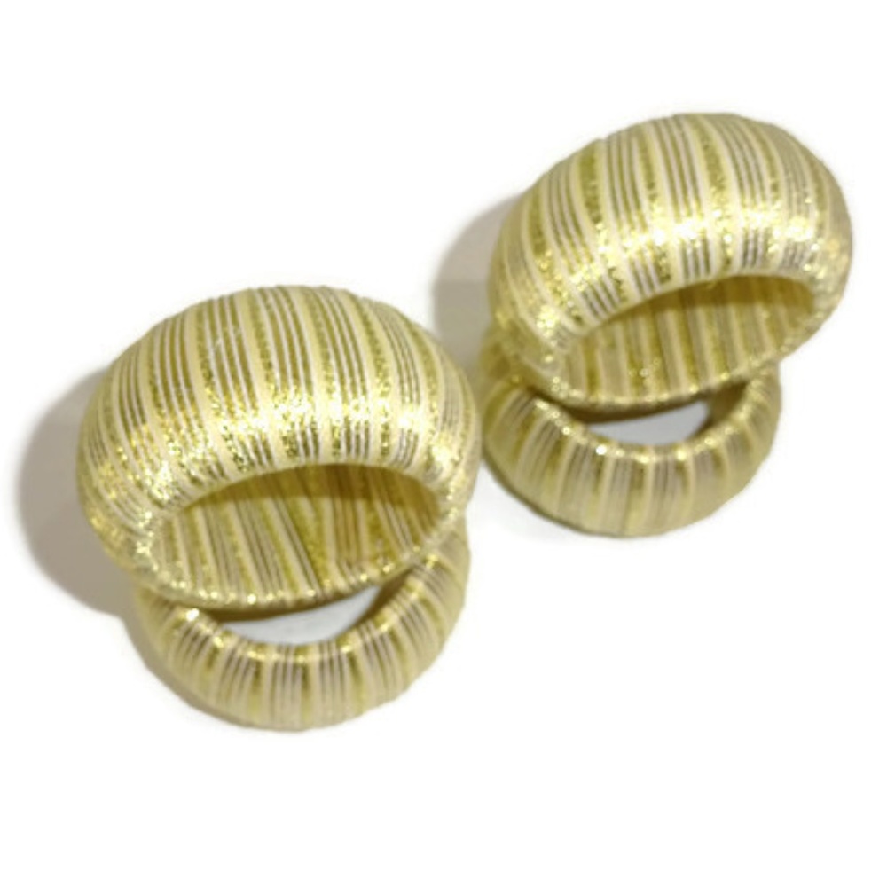 Napkin Rings Gold White Wrapped Ribbon Round - Picture 5 of 6